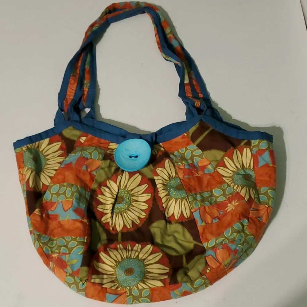 New Sunflower boho fabric bag with large button closure